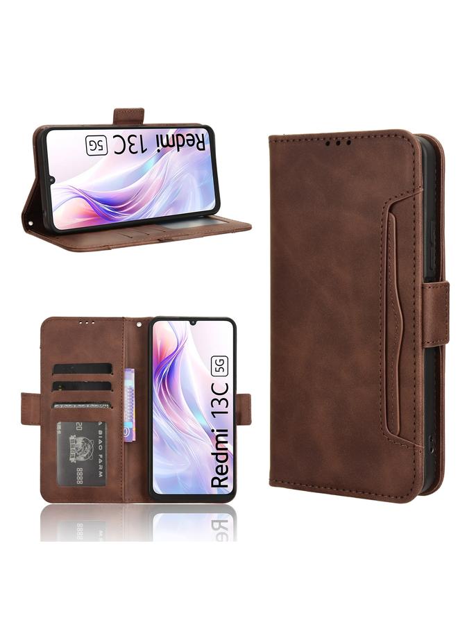 Green Tiger For Xiaomi Redmi 13C 5G / 13R 5G Skin Feel Calf Texture Card Slots Leather Phone Case(Brown)