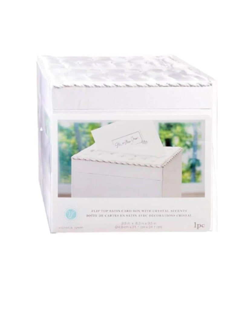Satin Flip Top Wedding Card Box with Crystals White - Image 1