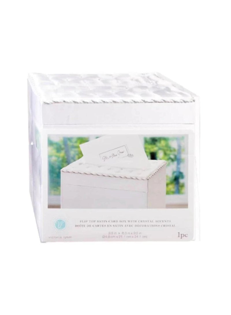 Satin Flip Top Wedding Card Box with Crystals White - Image 3