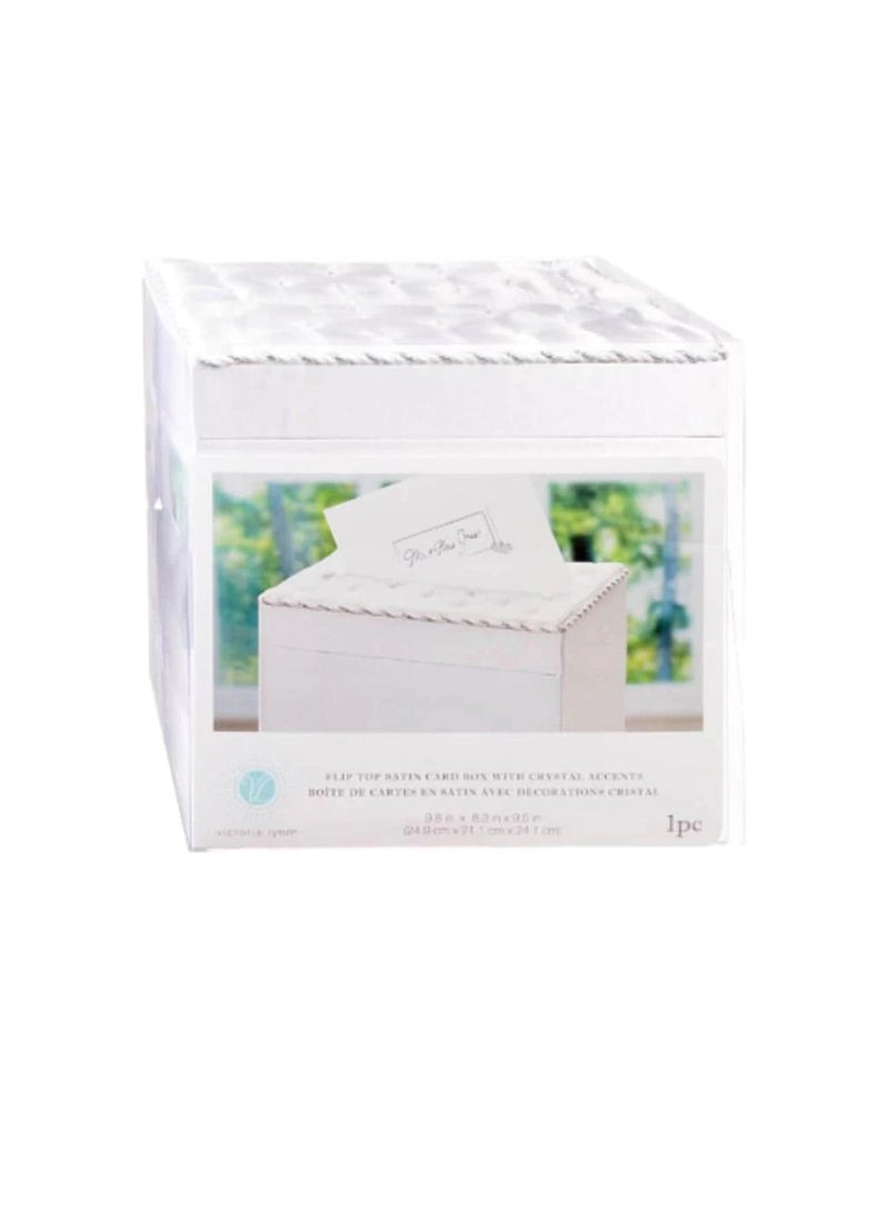 Satin Flip Top Wedding Card Box with Crystals White - Image 2