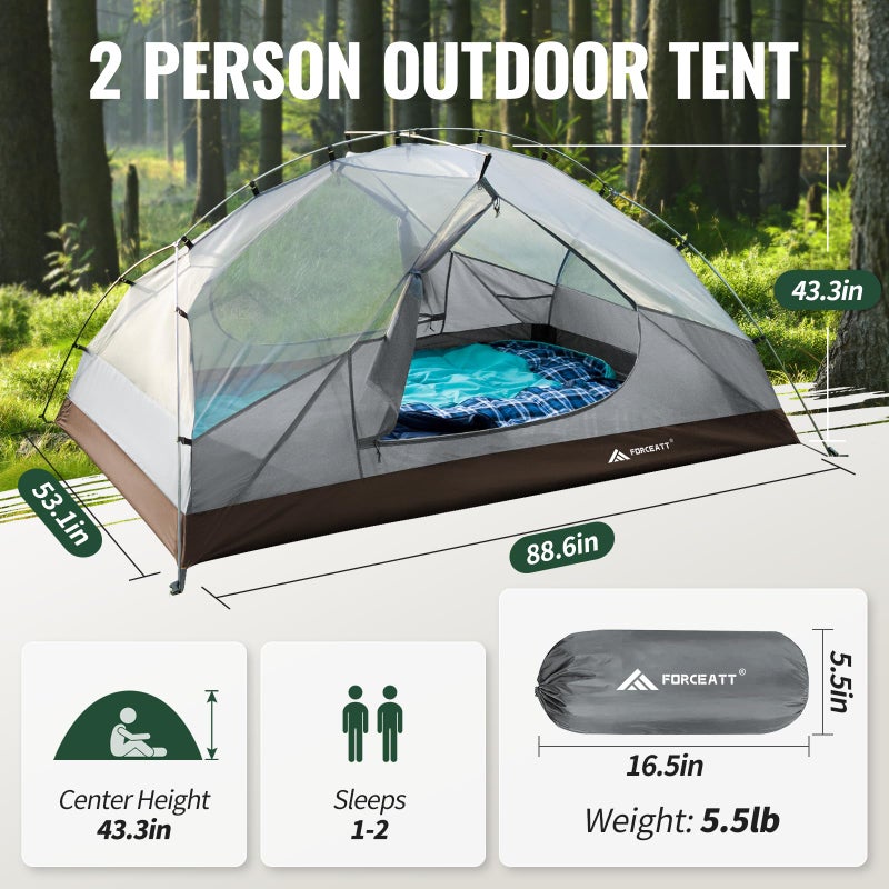 Forceatt Tent for 2 Person is Waterproof and Windproof, Camping Tent for 3 to 4 Seasons,Lightweight Aluminum Pole Backpacking Tent Can be Set Up Quickly,Great for Hikingâ€¦ - Image 3