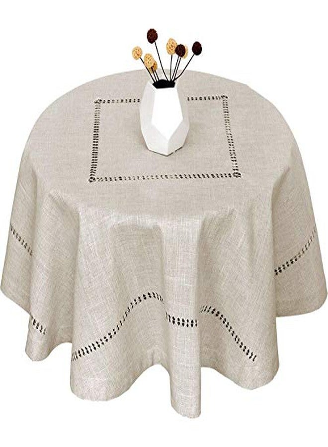 Grelucgo Handmade Double Hemstitch Natural Tablecloth, Round 72 Inch - Image 1