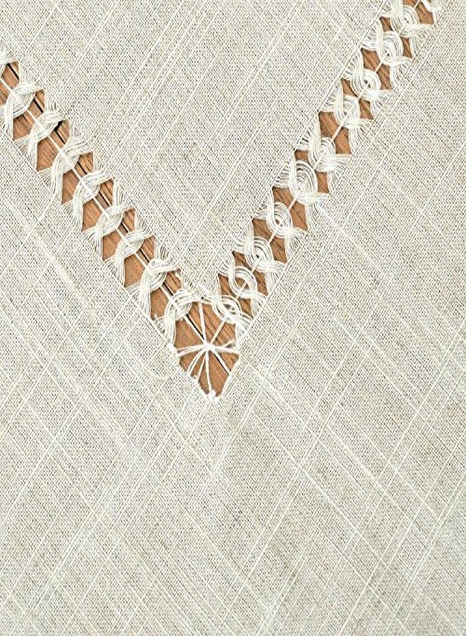 Grelucgo Handmade Double Hemstitch Natural Tablecloth, Round 72 Inch - Image 3