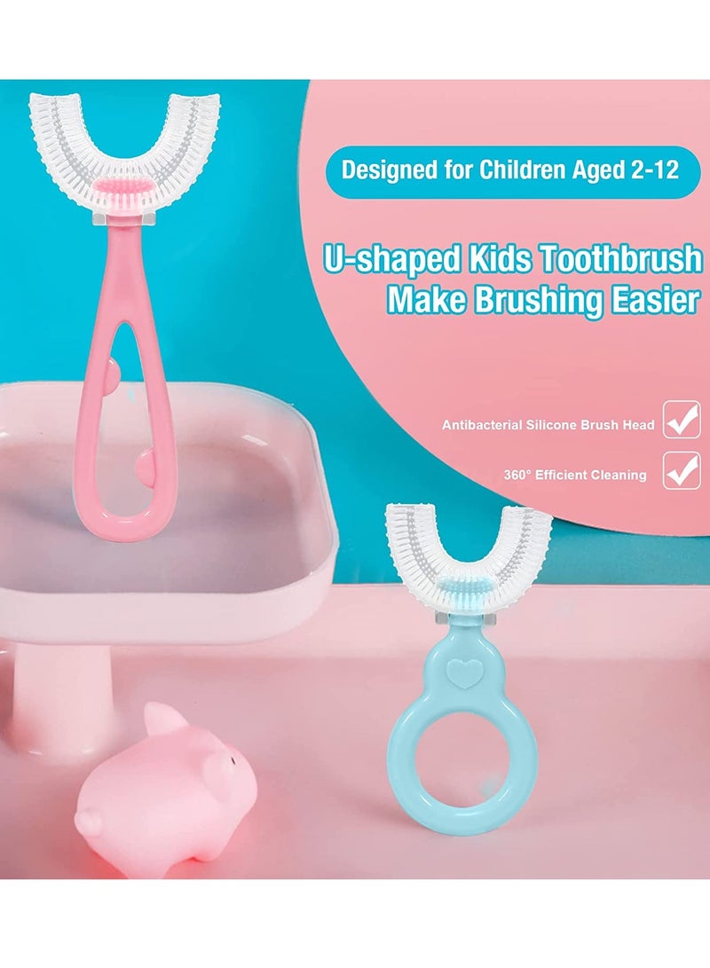 SOLARAE 4PCS Kids U- Shaped Toothbrushes with Food Grade Soft Silicone Brush Head and Non-Slip Handle, 360° Oral Teeth Cleaning Design for Toddlers and Children 2-12 Years Manual Training Tooth Brush - Image 2