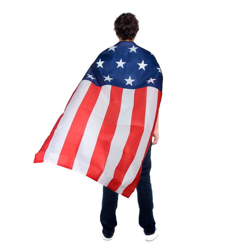 AMNPOLEN American Flag Costume Cape USA Patriotic Flag Cloak for Adult Men Women Boys Girls (13 stars) - Image 1