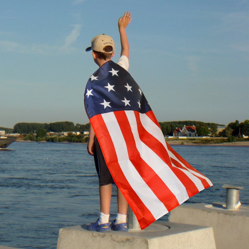 AMNPOLEN American Flag Costume Cape USA Patriotic Flag Cloak for Adult Men Women Boys Girls (13 stars) - Image 2