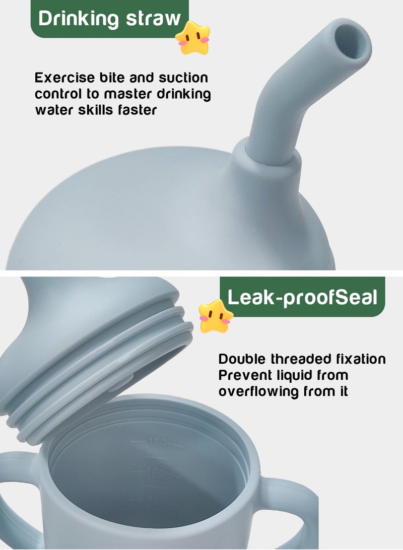 أوربازار كوبان لتدريب الأطفال، كوبان شرب مقاومان للكسر مع شفاطة، كوب مفتوح للأطفال من عمر 6 أشهر فما فوق، مصنوعان من السيليكون بنسبة 100%، سعة 180 مل - Image 3