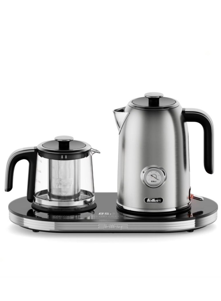 Feller Germany 2200 W 2-in-1 Retro Teamaker/Coffee Maker +1.7L Stainless Steel Electric Kettle with Strix, Adjustable Touch Teapot Temp+LED Display, TS490, (Stainless Steel) - Image 1