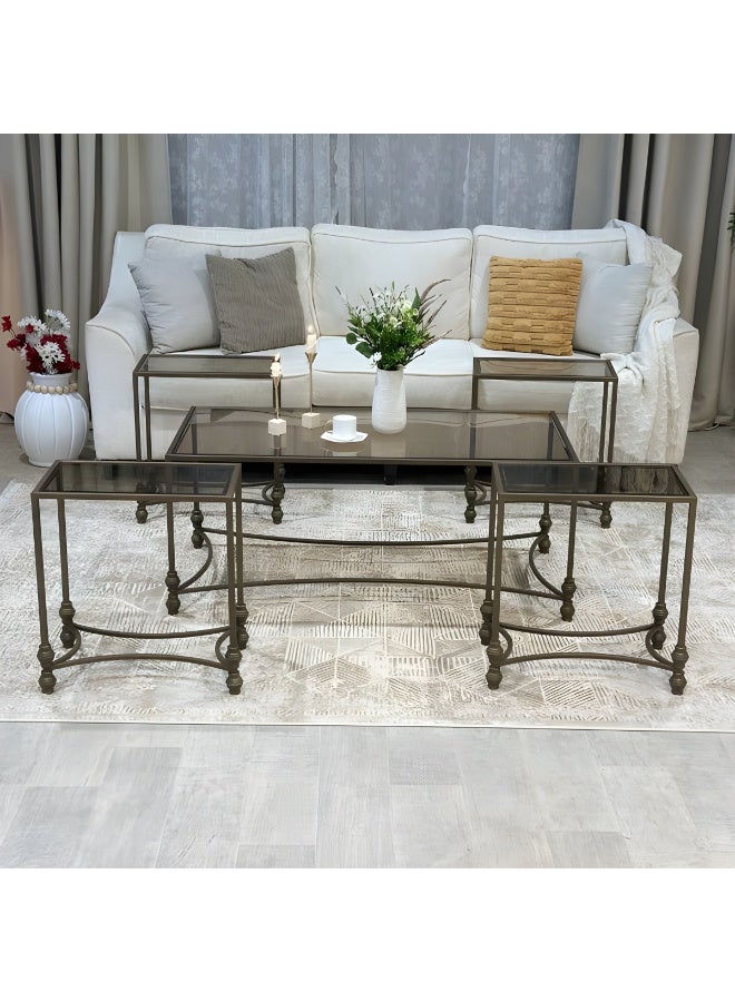 l'elefante 5-Piece Glass Coffee Table Set – Large Rectangular Table + 4 Nesting Side Tables – Clear Tempered Glass Top with Iron Frame – Modern Living Room Tables – Arabic Majlis Side Tables – Tea & Snack Serving Tables – Home, Office, Hotel, Reception  - Image 1