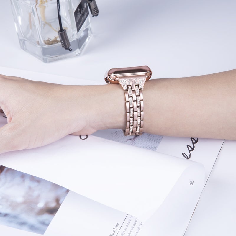 Steel Watch Band with Diamond For Apple Watch Ultra 49mm&Watch Ultra 2 49mm / Series 9&8&7 45mm / SE 3&SE 2&6&SE&5&4 44mm / 3&2&1 42mm(Rose Gold)