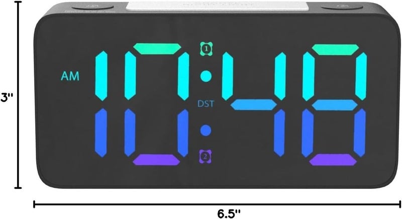 HOME SKILL 7-Inch Digital Alarm Clock, Table Clock, RGB Color Display, Night Light Dimmer, USB Ports, Super Loud Alarm for Heavy Sleepers for Home, Office, Student, Bedroom, Living Room (RGB Color Clock) - Image 3