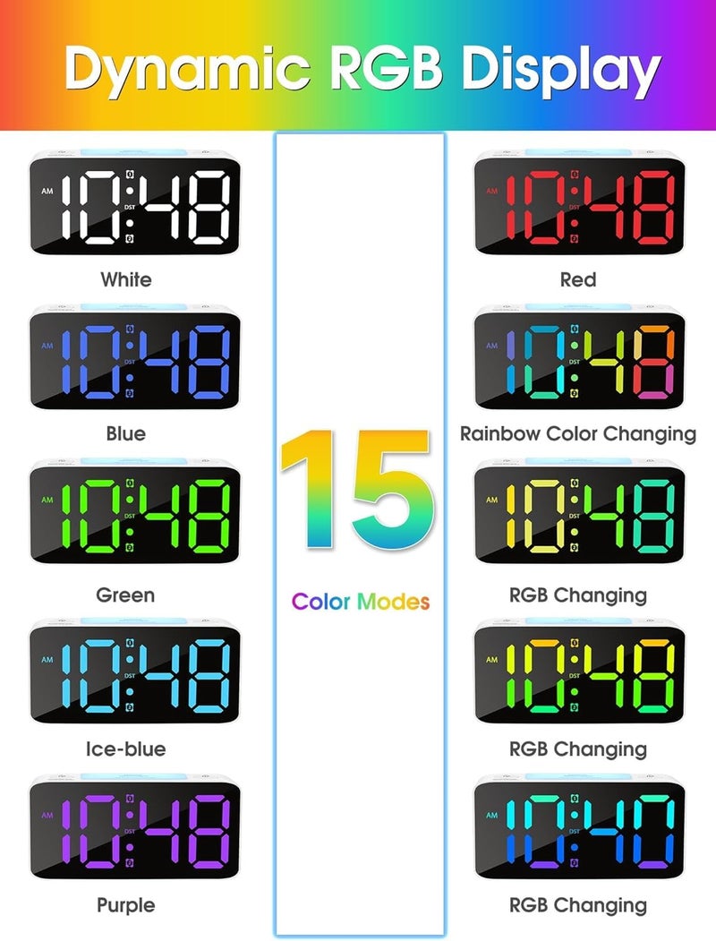 HOME SKILL 7-Inch Digital Alarm Clock, Table Clock, RGB Color Display, Night Light Dimmer, USB Ports, Super Loud Alarm for Heavy Sleepers for Home, Office, Student, Bedroom, Living Room (RGB Color Clock) - Image 5