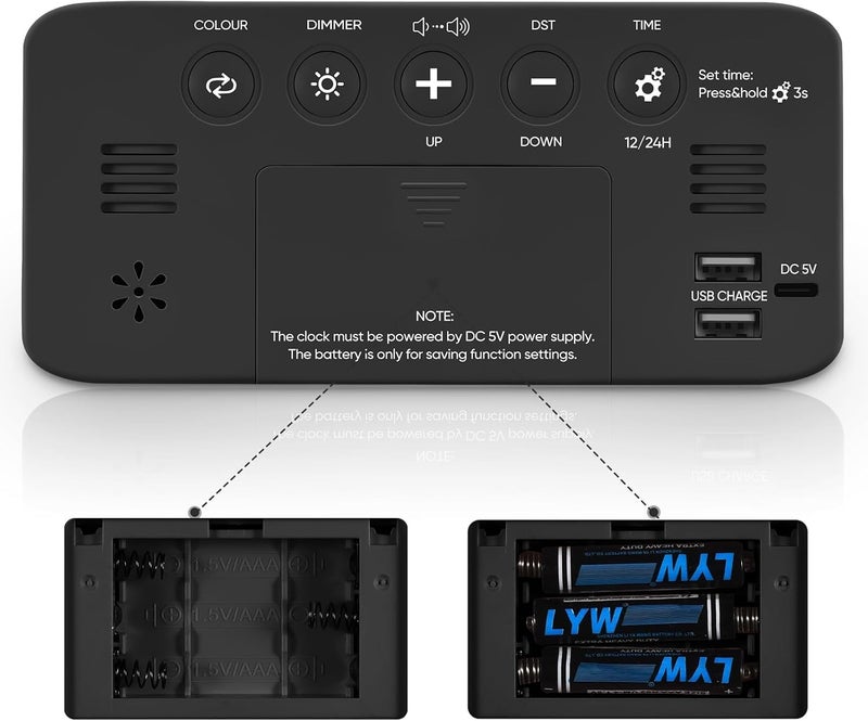 HOME SKILL 7-Inch Digital Alarm Clock, Table Clock, RGB Color Display, Night Light Dimmer, USB Ports, Super Loud Alarm for Heavy Sleepers for Home, Office, Student, Bedroom, Living Room (RGB Color Clock) - Image 2