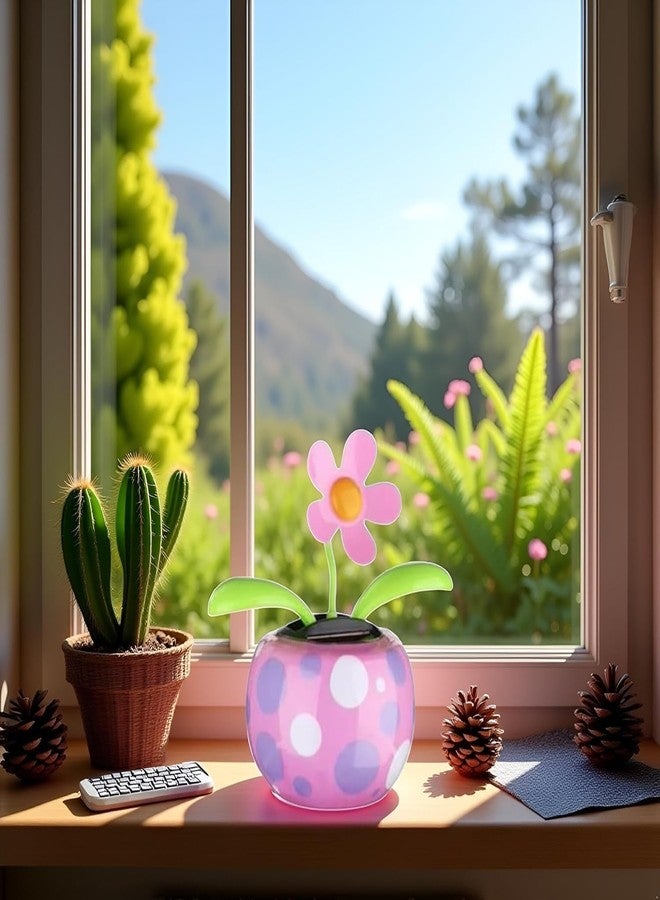 WaigN Purple Solar Dancing Solar Powered Dancing Pink Flower in Colorful Shape Flip Flap Animated Bobblehead Dancer Window Sun Catcher Car Dashboard Decor Solar Power Kits, Decorations - Image 3