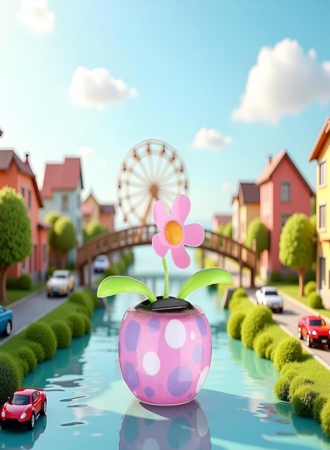 WaigN Purple Solar Dancing Solar Powered Dancing Pink Flower in Colorful Shape Flip Flap Animated Bobblehead Dancer Window Sun Catcher Car Dashboard Decor Solar Power Kits, Decorations - Image 2