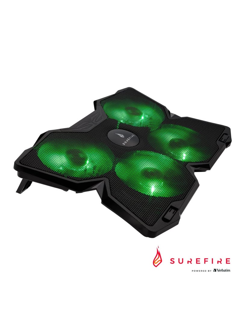 SureFire Bora Gaming Laptop Cooling Pad, Laptop Cooler 12-17 Inches, Notebook Fan Cooling Pads, Cooling Pad for Laptops up to 17 Inches, External Laptop Fan up to 1200 rpm, Max 26 dBA, Green - Image 1