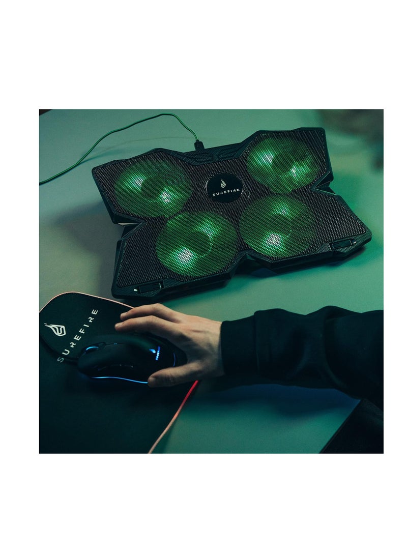 SureFire Bora Gaming Laptop Cooling Pad, Laptop Cooler 12-17 Inches, Notebook Fan Cooling Pads, Cooling Pad for Laptops up to 17 Inches, External Laptop Fan up to 1200 rpm, Max 26 dBA, Green - Image 2