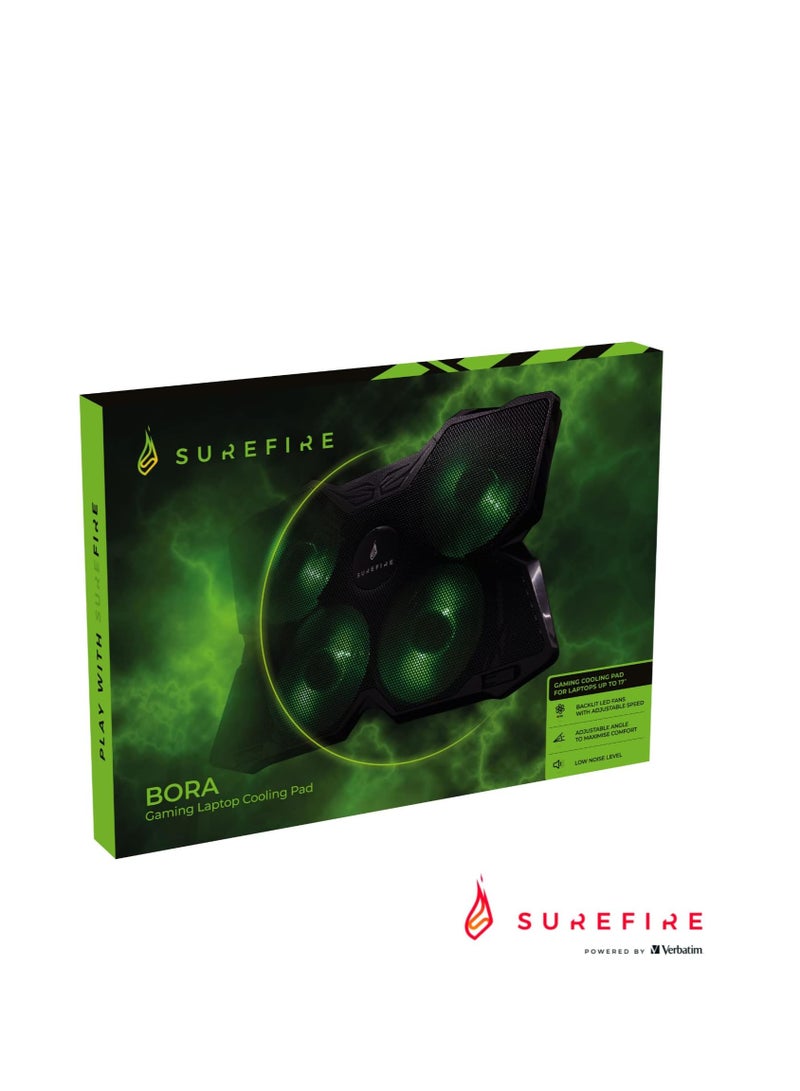 SureFire Bora Gaming Laptop Cooling Pad, Laptop Cooler 12-17 Inches, Notebook Fan Cooling Pads, Cooling Pad for Laptops up to 17 Inches, External Laptop Fan up to 1200 rpm, Max 26 dBA, Green - Image 3