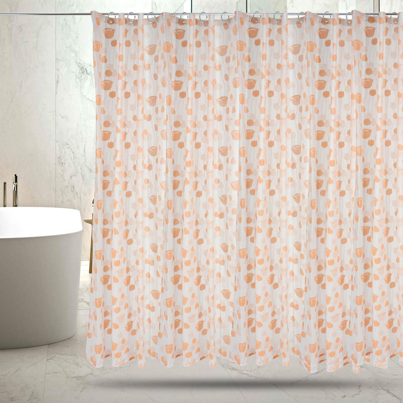 SHAVIN PVC Rose Flower Print Bathroom Shower Curtain with Hooks -Pack of 2 (54 x 84 Inches, Orange) - Image 1