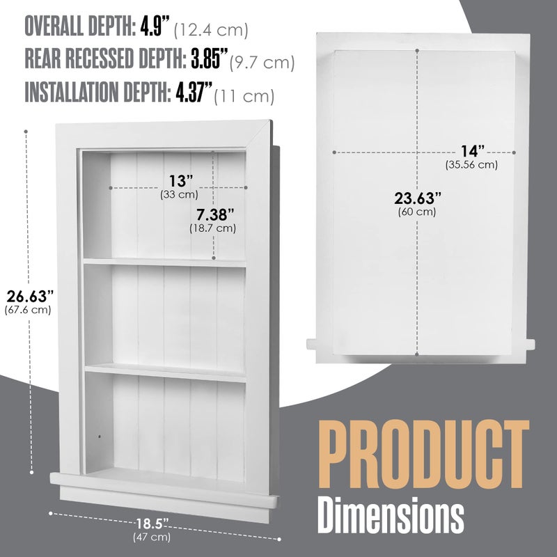 Houseables Recessed Wall Niche, Recessed Medicine Cabinet, Medicine Cabinet Insert, In Wall Shelf, Bathroom Niche, Insert for Drywall, Between Studs Shelf Replacement, Without No Mirror, 14x24 (17x27) - Image 2