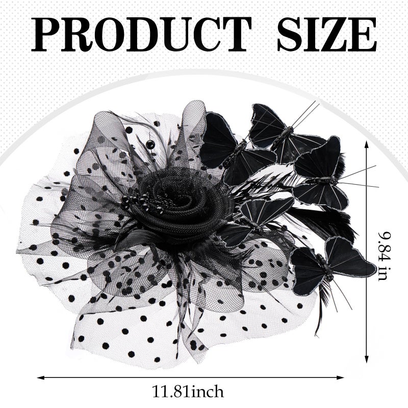 Zinniday Black Butterfly Derby Hat - 2026 Classic Victoria Tea Party Hats with Hair Clip, 1920s 50s Flower Feather Fascinators for Lady Woman Girl Attire Church Funeral Party Dress Up - Image 4