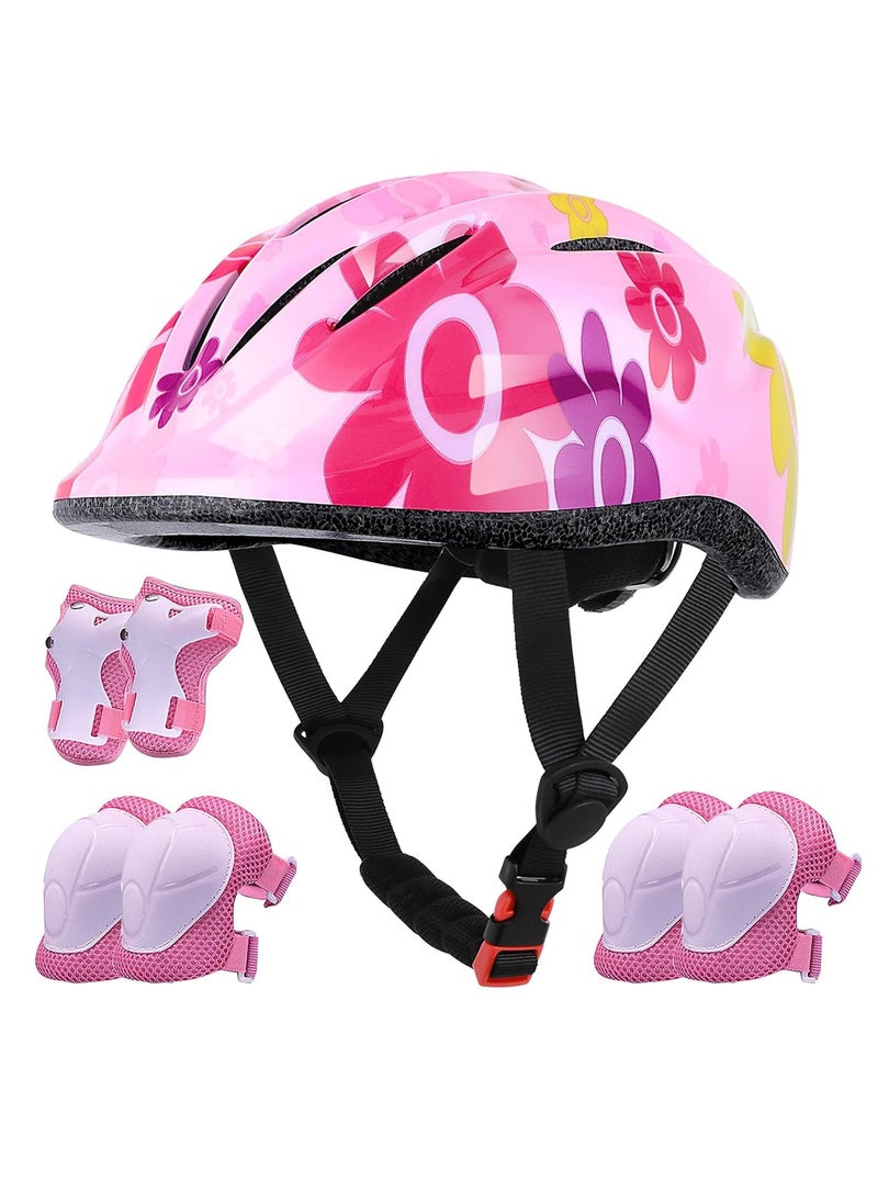 TRASSLE Kids Helmet Adjustable with Sports Protective Gear Set Knee Elbow Wrist Pads for Toddler Ages 3 to 8 Years Old Boys Girls Cycling Skating Scooter Helmet (Pink)  - Image 1