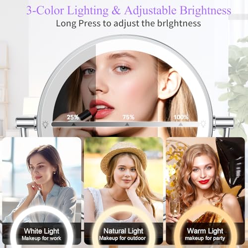 FASCINATE Wall Mounted Makeup Mirror with Lights, 30X/1X Double-Sided Magnifying, Plug-in Lighted Vanity Mirror with 3 Color Modes, Dimmable Brightness, 360° Swivel Extendable Arm for Bathroom & Grooming - Image 3