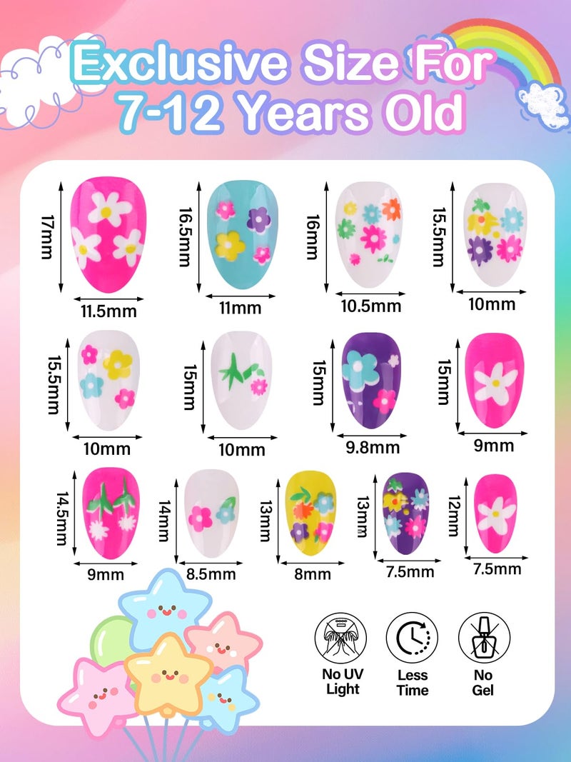 EBANKU 78 Pcs Press on Nail kids, Almond 3 Pack Children Fake Nail Kit Full Cover Short False Fingernails with Nail Glue for Girl Nail Decoration - Image 2
