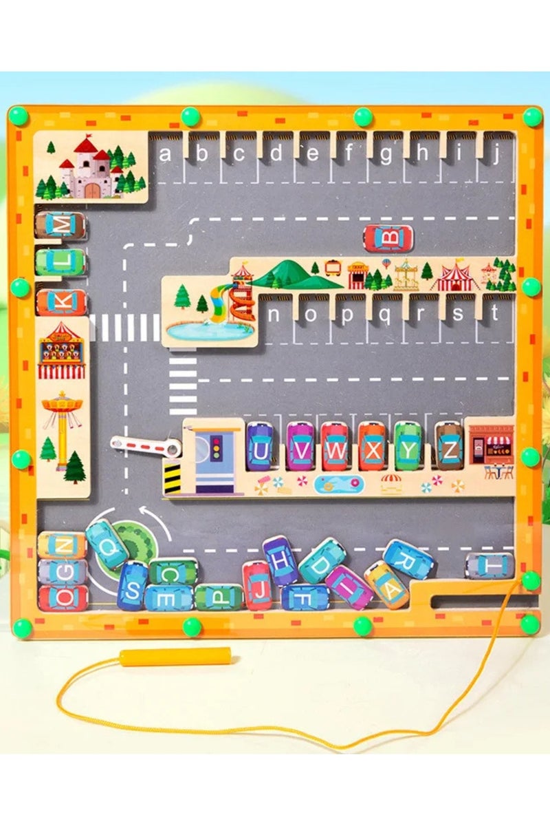 F.A.M.S Magnetic Alphabet Maze Puzzle – Educational Toy for Kids – Learn Letters with Car Parking Game - Image 1