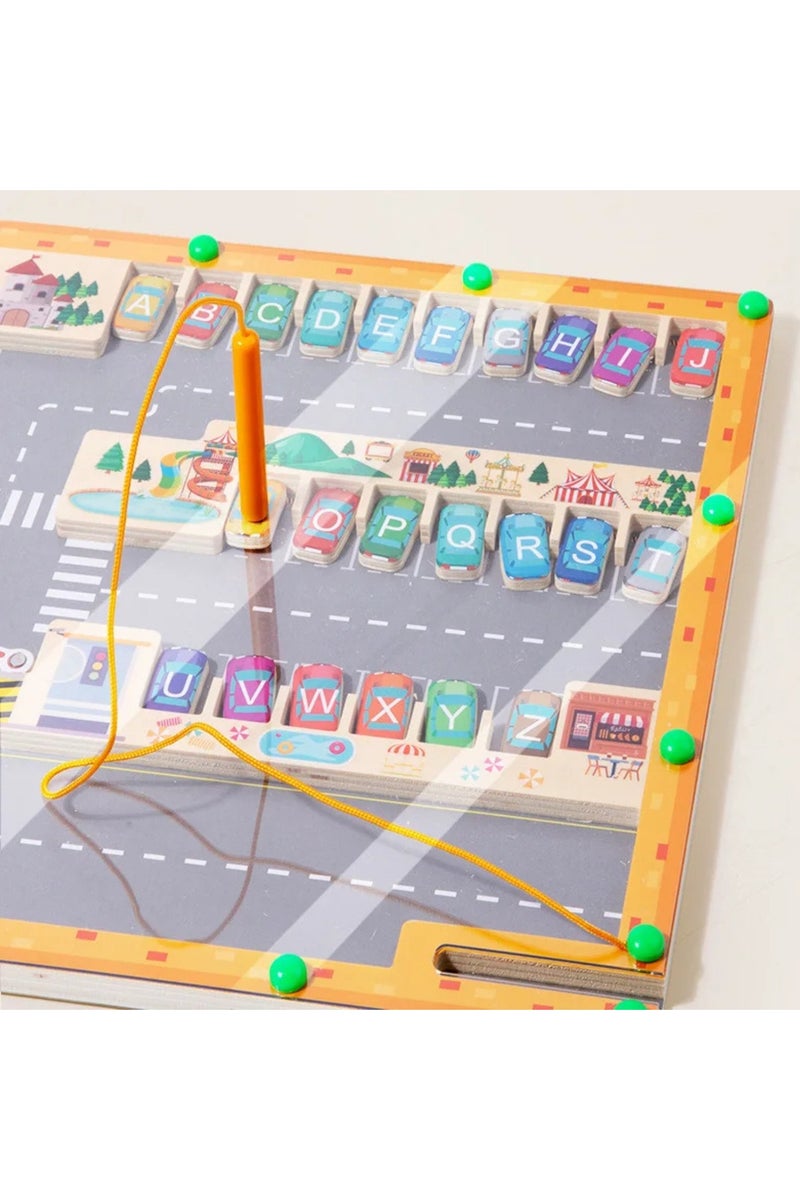 F.A.M.S Magnetic Alphabet Maze Puzzle – Educational Toy for Kids – Learn Letters with Car Parking Game - Image 2