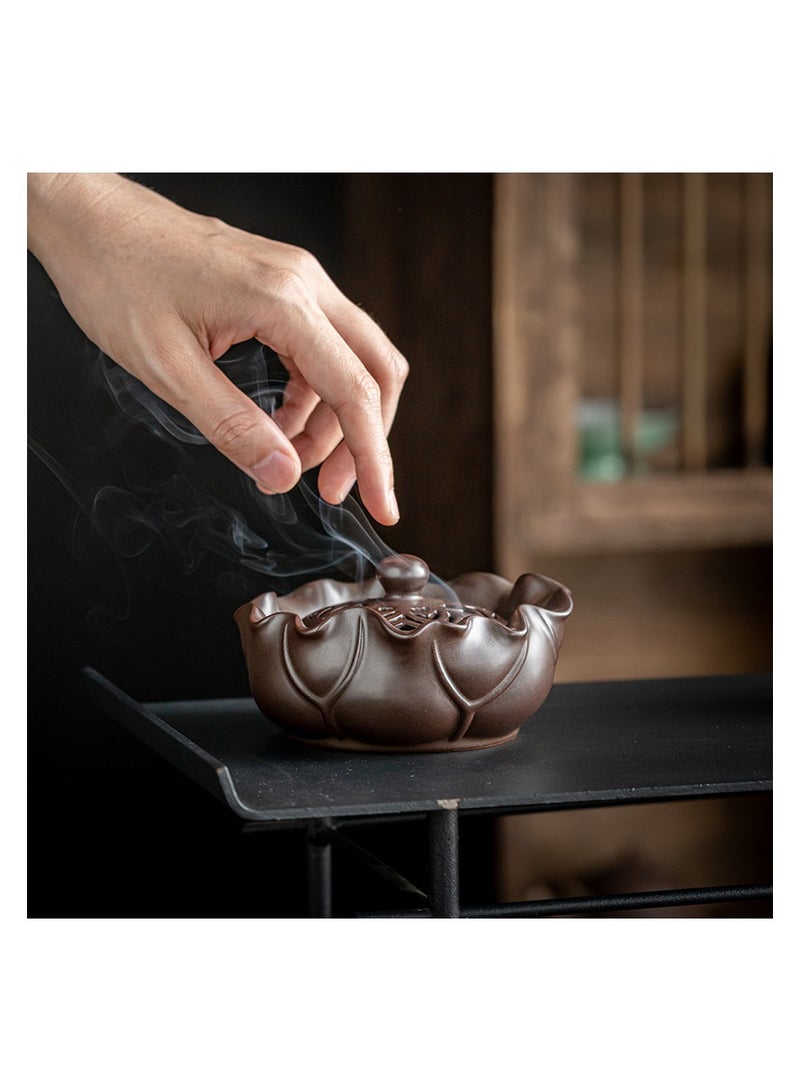 xozgdovg Lotus incense burner ceramic sandalwood household incense ornaments Lotus incense burner /184# Lotus incense burner (brown) 