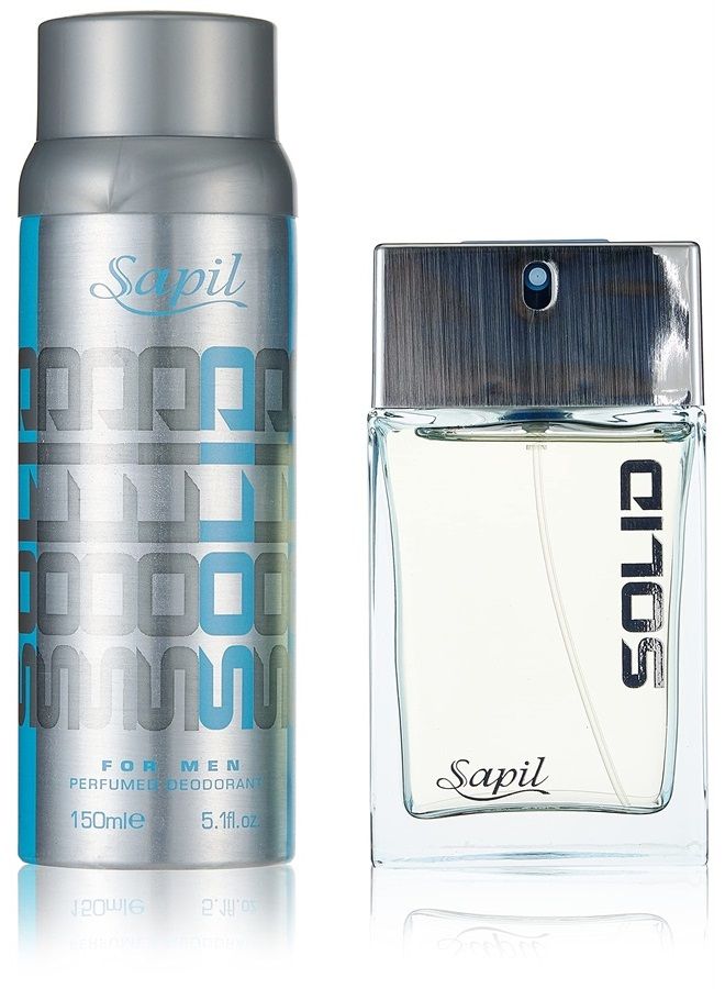 sapil مجموعة هدايا مكونة من قطعتين من Solid Blue EDT Spray بحجم 3.4 أونصة ومزيل عرق معطر بحجم 5.1 أونصة للرجال - Image 1