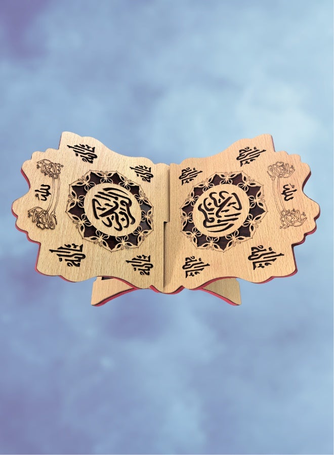Fianser Handcrafted Wooden Quran Stand (Rehal) – Double-Sided Intricate Carved X-Shape Book Holder – Traditional Foldable Prayer Rest for Holy Book - Image 1