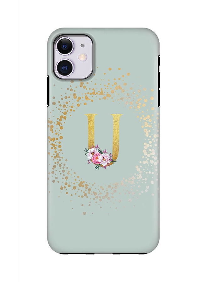 Stylizedd Monogram Tough Series for Apple iPhone 11 Custom Initials Floral Pattern Tough Pro Dual Layer hybrid PC inner TPU protection Alphabet- U (Light Green) - Image 1