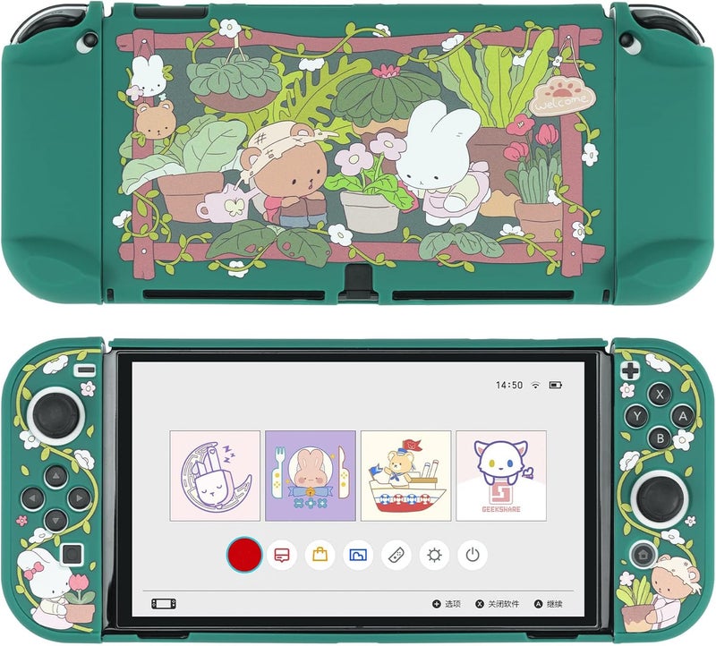 GEEKSHARE Protective Case Slim Cover Case Compatible with Switch OLED and Joystick - Shock-Absorption and Anti-Scratch Skin Case for OLED Switch - Bunny Garden - Image 1