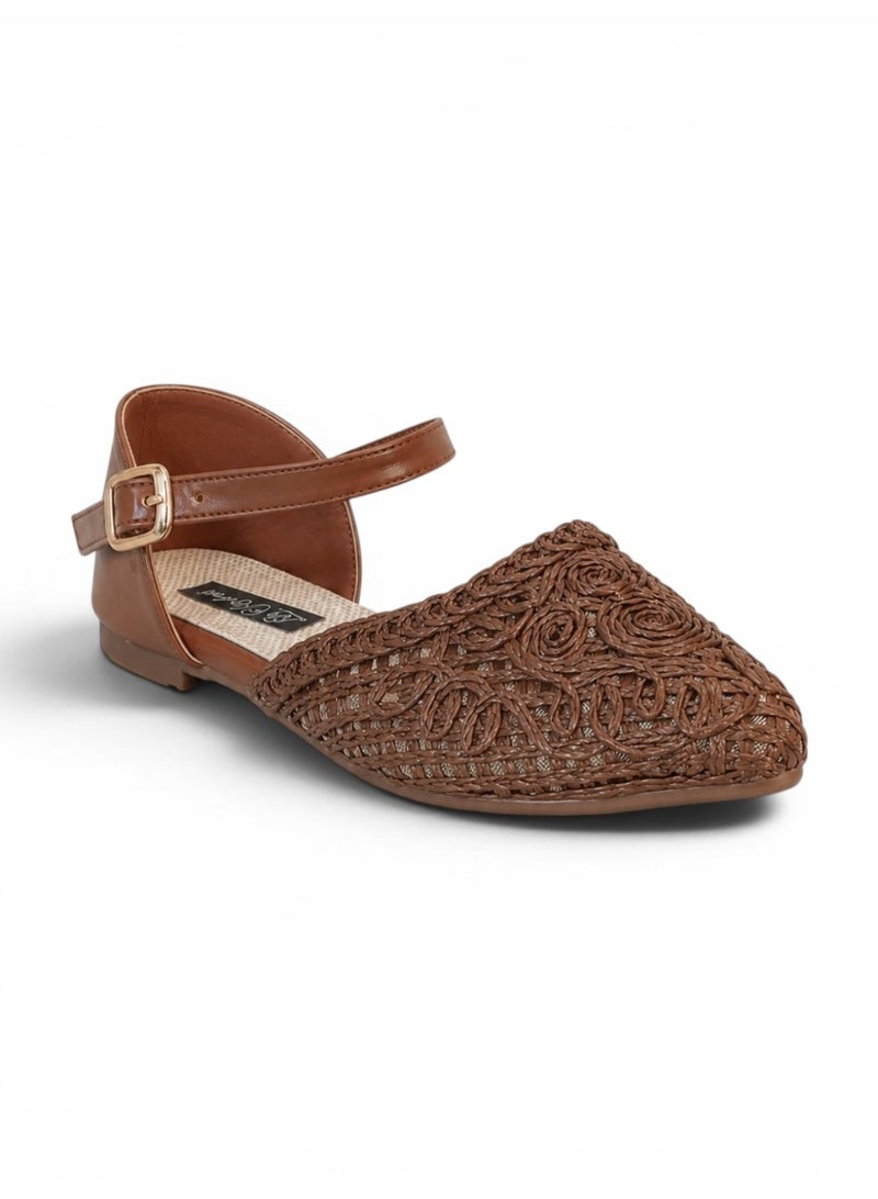 LIFESTYLISH Sandals Flat Burlap And Leather With Buckle SF-59 - Brown - Image 2