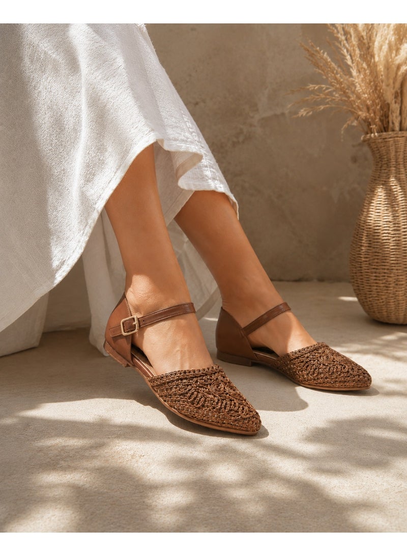 LIFESTYLISH Sandals Flat Burlap And Leather With Buckle SF-59 - Brown - Image 3