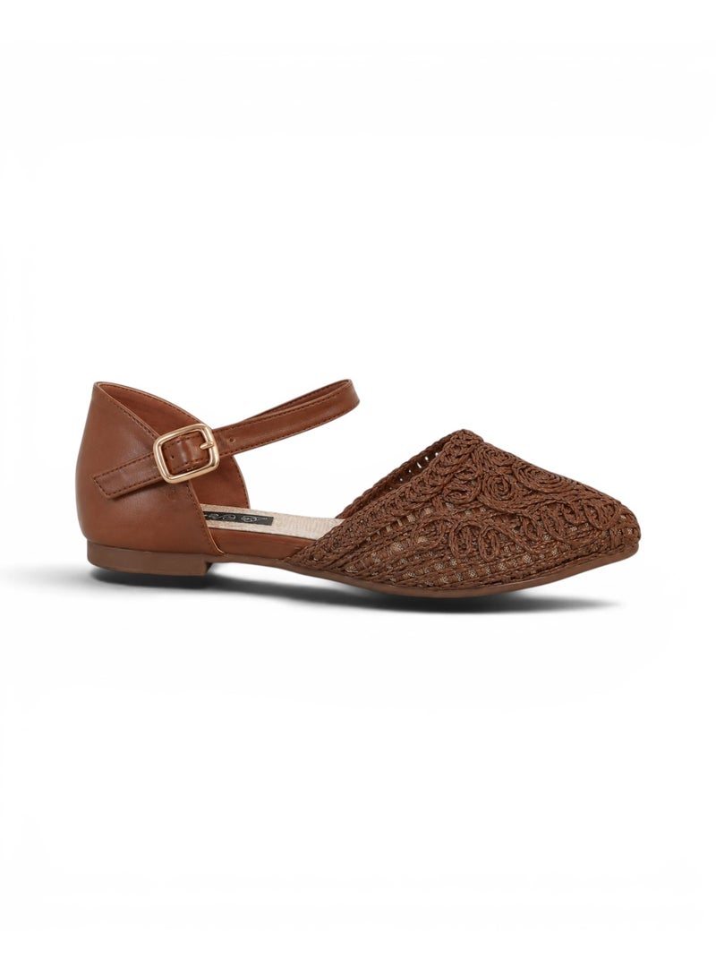 LIFESTYLISH Sandals Flat Burlap And Leather With Buckle SF-59 - Brown - Image 1