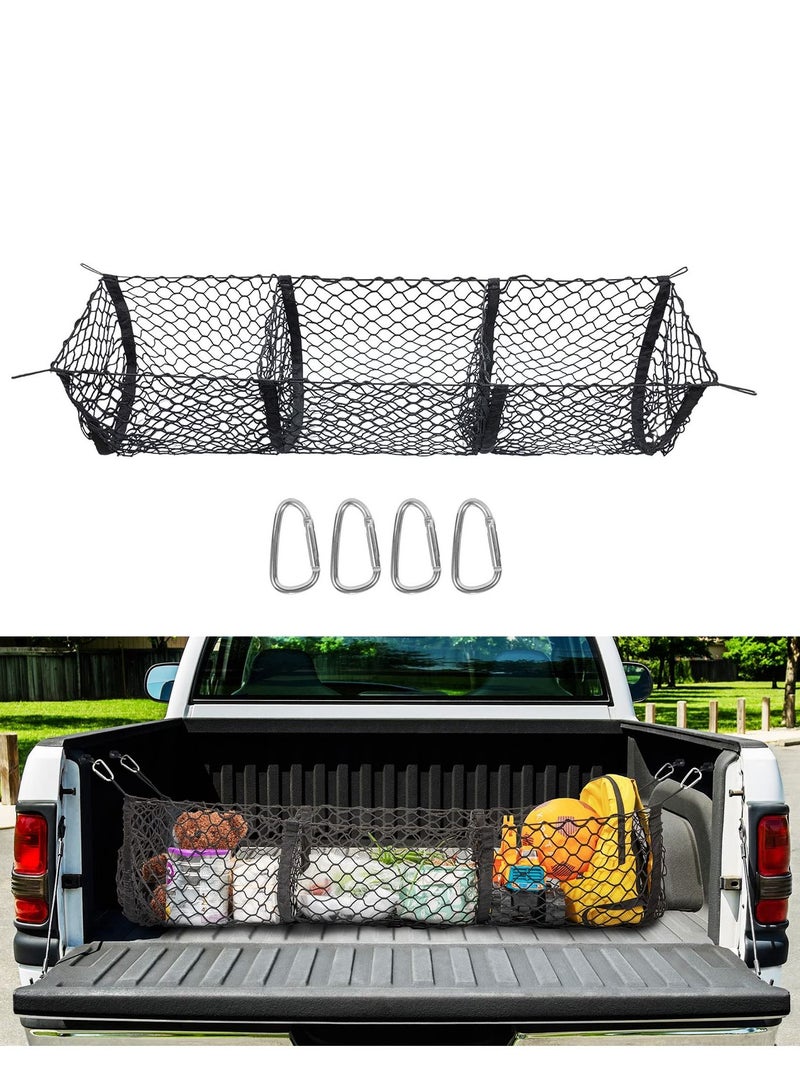 SYOSI Cargo Net Trunk Bed Organizer,Mesh Storage Net with 4 Metal Hooks,43.3×11.8 inch Heavy Duty Cargo Net for SUV,Car,Toyota,Pickup Truck Bed,Truck Bed Grocery Holder - Image 1