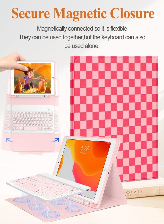 Wazzasoft for iPad 9th/8th/7th/Air 3rd Generation/Pro 10.5 Inch Case Keyboard Pencil Holder Folio Tablet Cover Women Girl Cute Girly Teen Checkered Plaid Unique Design for Apple 10.2 & 10.5 Inch - Image 4