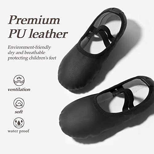 DyingSwan Toddler Ballet Shoes for Girls, Soft Leather Ballet Slippers, No-Tie Ballet Shoes Dance Shoes for Girls (Toddler/Little/Big Kid/Women) Black - Image 2
