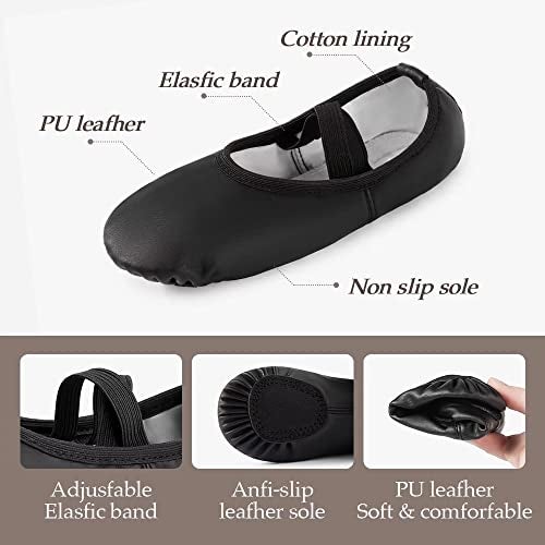 DyingSwan Toddler Ballet Shoes for Girls, Soft Leather Ballet Slippers, No-Tie Ballet Shoes Dance Shoes for Girls (Toddler/Little/Big Kid/Women) Black - Image 5