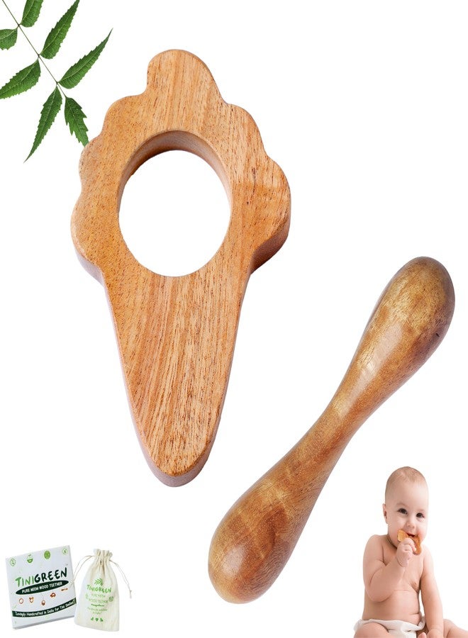 Tinigreen Ice Cream Dumbbell Shaped Neem Wooden Teethers Combo for 3 to 12 Months Infant Baby (Pack of 2) - Image 1