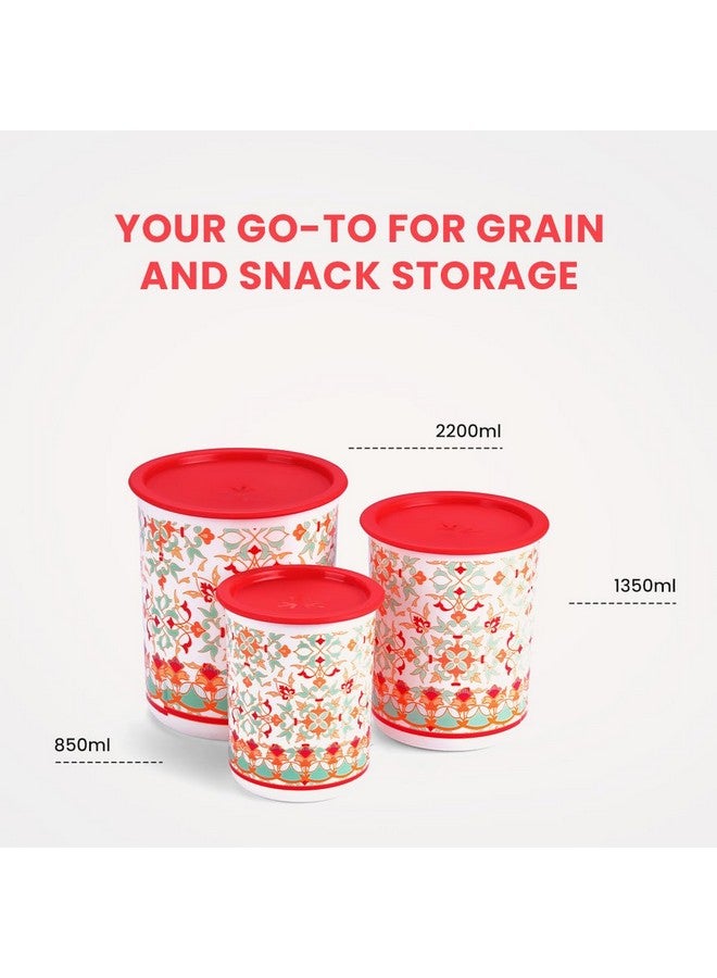Sopl-Oliveware Oliveware Pasha Plastic Containers | Bpa Free | For Rice, Dal, Atta & Flour | Set Of 3 | Stackable Containers (2200Ml, 1350Ml & 850Ml) (Red) - Image 4