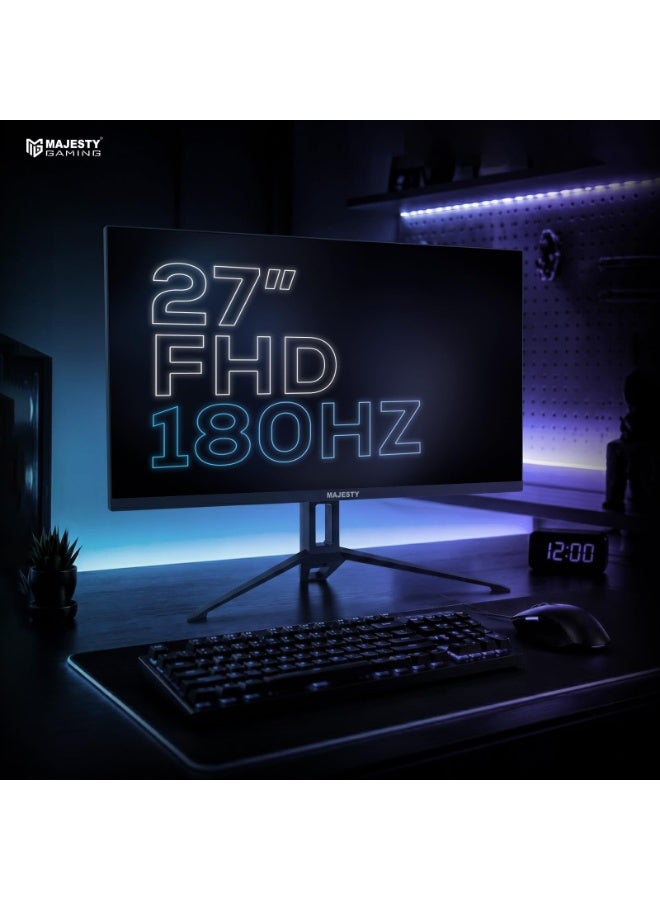 Majesty 27" FHD 1920x1080 Gaming Monitor | IPS | 180Hz | 1ms | HDR | 100% sRGB | G-SYNC & FreeSync | Built-in Speakers | DisplayPort & HDMI | VESA - Image 2