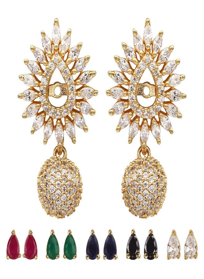Sasitrends Trendy Gold-Plated Interchangeable American Diamond Stud Earrings for Women and Girls - Image 2