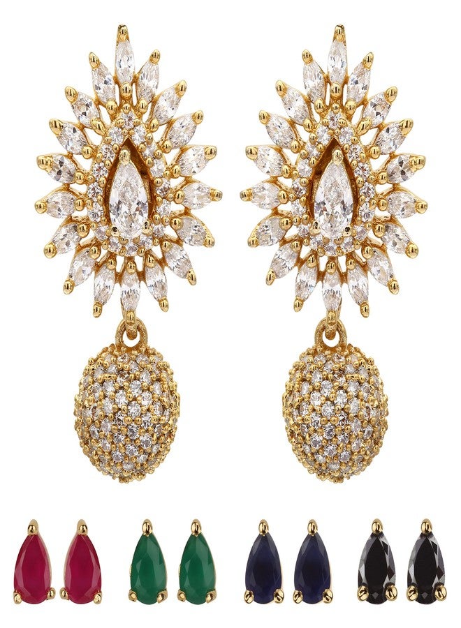 Sasitrends Trendy Gold-Plated Interchangeable American Diamond Stud Earrings for Women and Girls - Image 1
