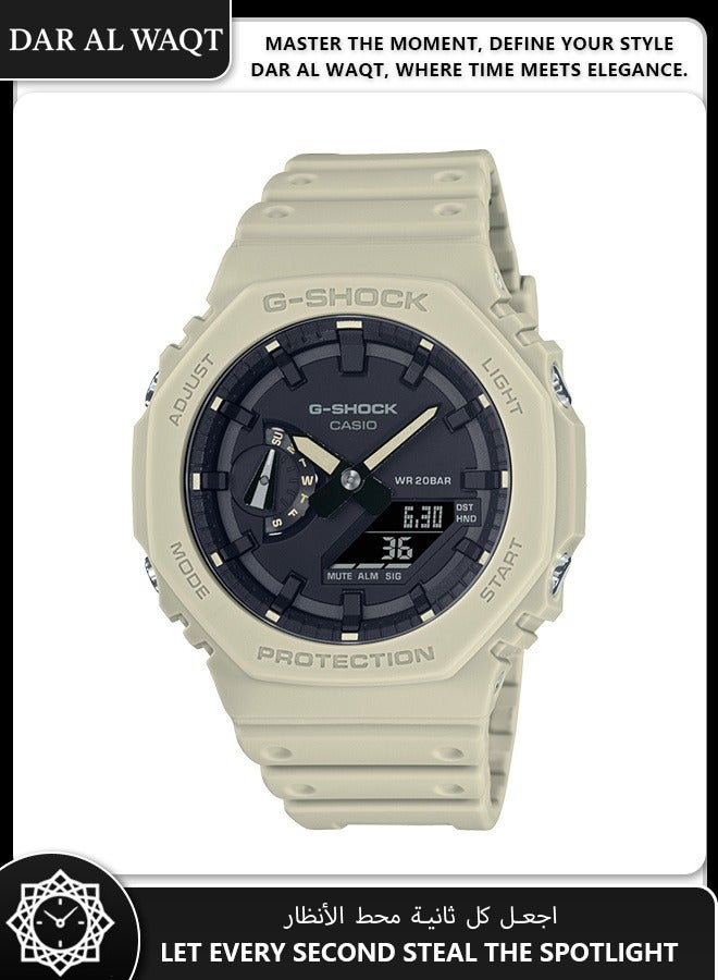 كاسيو ساعة كاسيو جي شوك GA-2100-5A للرجال - تصميم ثماني مميز، هيكل راتنج مدعم بألياف الكربون، وجه أسود، مقاومة الصدمات، مقاومة للماء 200 متر