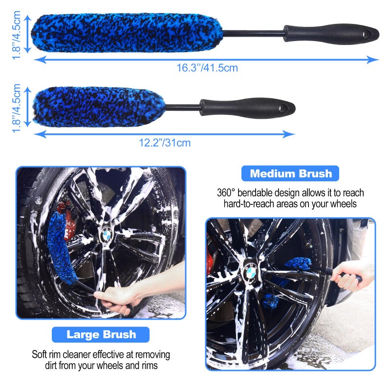 NIKCOSMK 3PCS Wheel Brush Kit for Cleaning Wheel and Tire, Wheel and Rim Brush, Car Detailing Brushes, Bendable & Durable Car Wheel Rim Cleaner Brush Set,Car Detailing Cleaning Brush Supplies Kit - Image 2