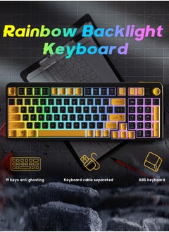 UCHUANG 98-Key Wired Keyboard - Membrane Keyboard - Gaming Keyboard - Office Keyboard - Built-in Volume Adjustment Knob - Rainbow Backlit Quick Response - Computer Keyboard  - Image 2
